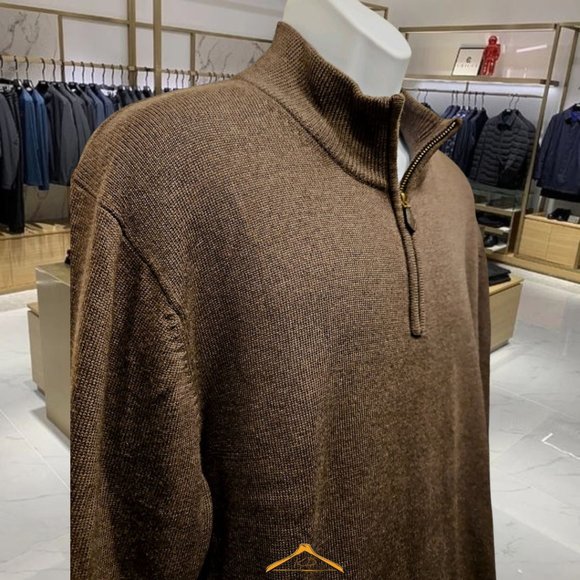 Brooks Brothers Sweater - XL, 1/4 Zip Neck, Brown, Merino Wool, EUC - Picture 1 of 6